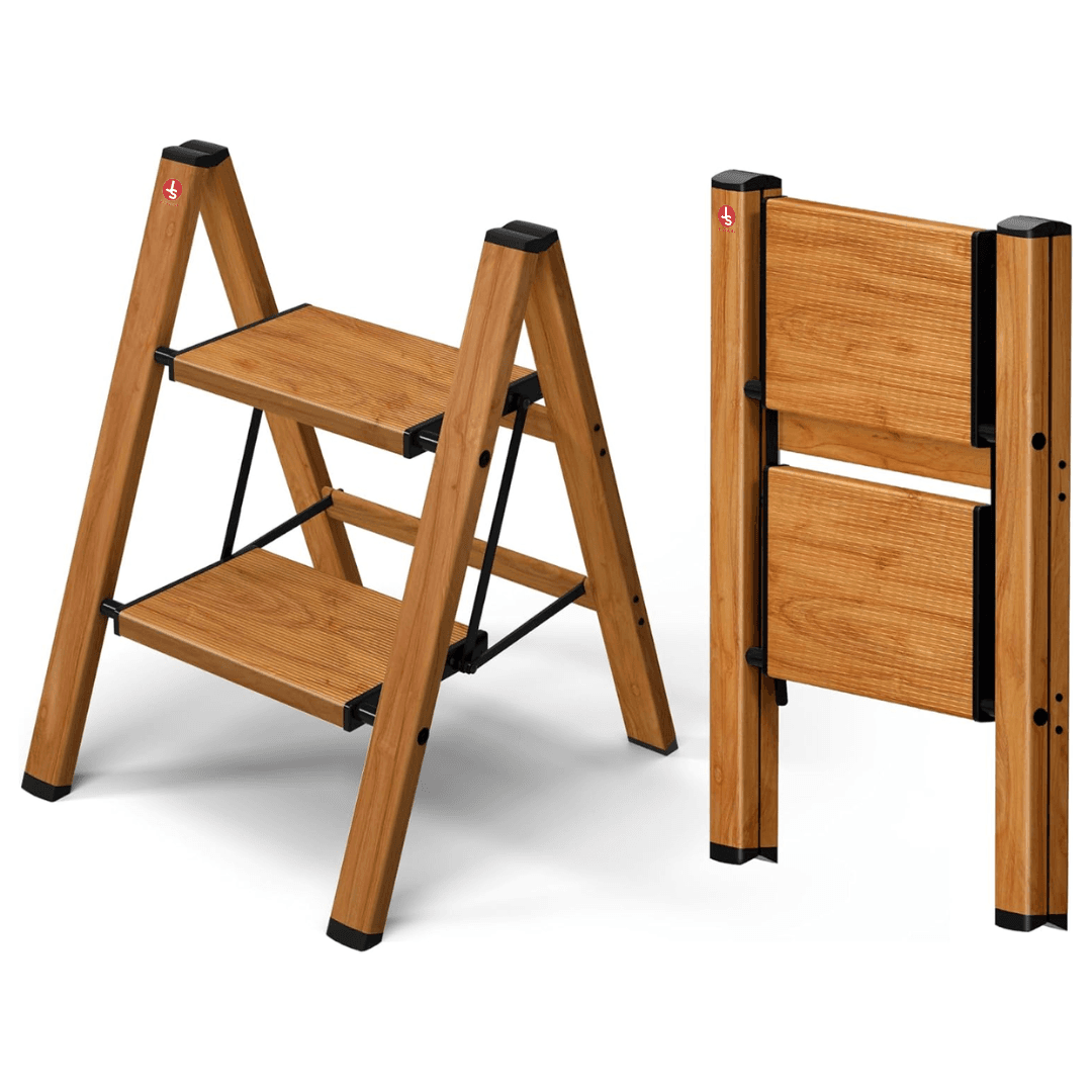Jawsons 2 Step Aluminium Wood Finish Ladder (Woodgrain)