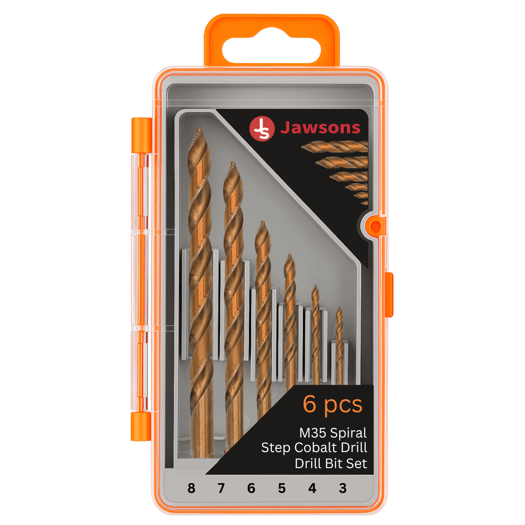 Jawsons M35 Spiral Step Cobalt Drill Bit Set | High Speed Steel (HSS) Titanium Coated Step Drill Bits | Durable Metal Drilling Tool Set for Steel, Wood (Set of 6 Piece)