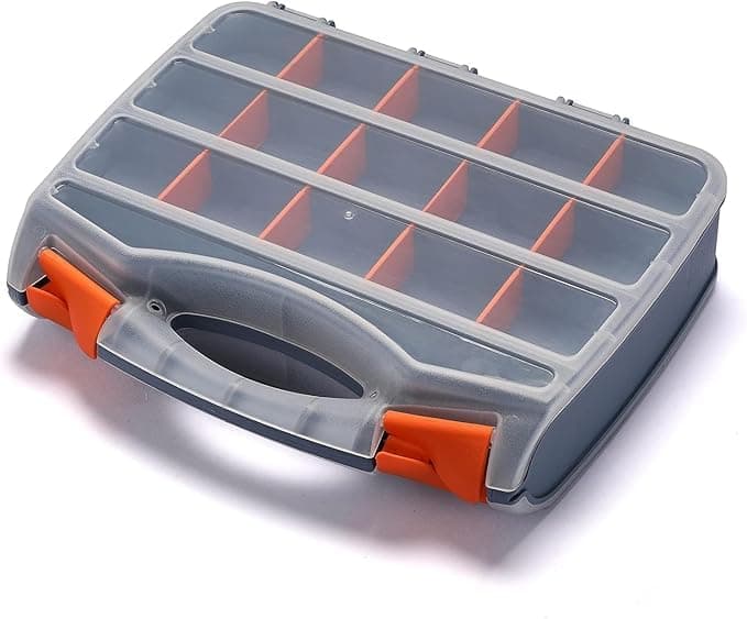 Jawsons Double-Sided Tool Organizer Box, 12.4 Inch Portable Plastic Storage Box with Adjustable Removable Dividers, Multiple Compartments & Secure Latches for Screws, Nuts, Bolts, Nails, Fasteners, Crafts & Small Parts