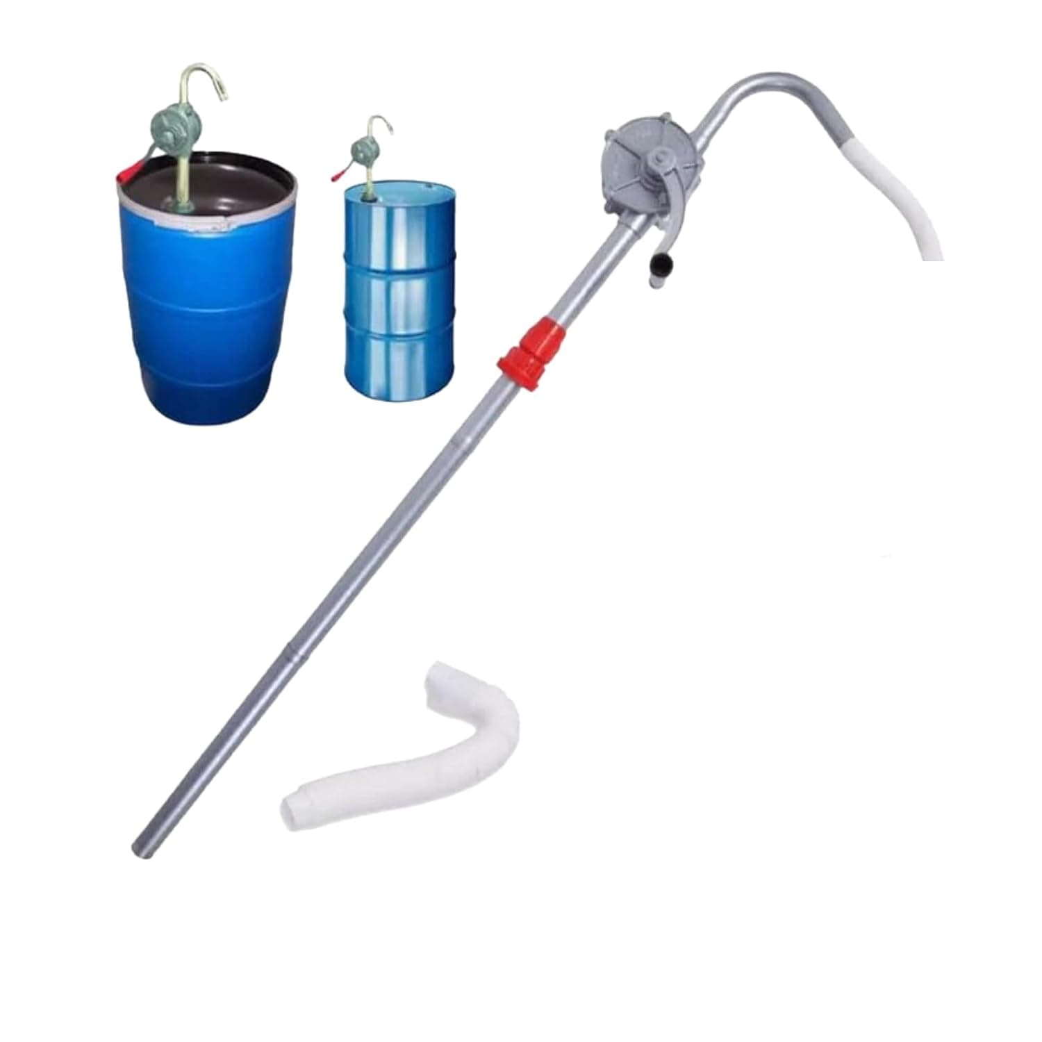 Jawsons Manual Rotary Drum Barrel Pump with Aluminum Alloy Suction Tube, 360° Rotating Crank Handle, Adjustable Telescopic Hose & Filter, Hand Operated Oil Transfer Pump for 50–205 Litre Drums