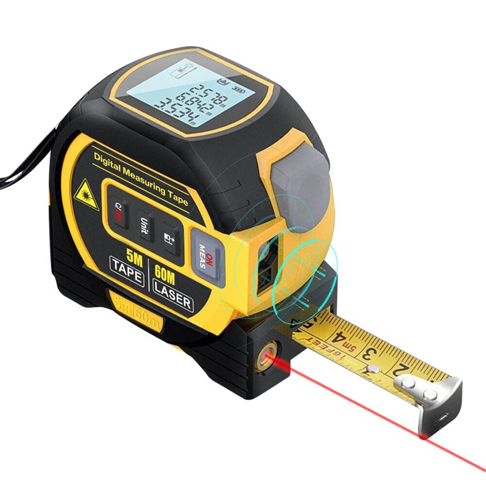 Jawsons 3 in 1 Measuring Tape - 5m Tape Measure, 60m Laser Distance Measure, and Laser Cross Marking Tool Essential for Woodworking, Construction, and DIY Purposes