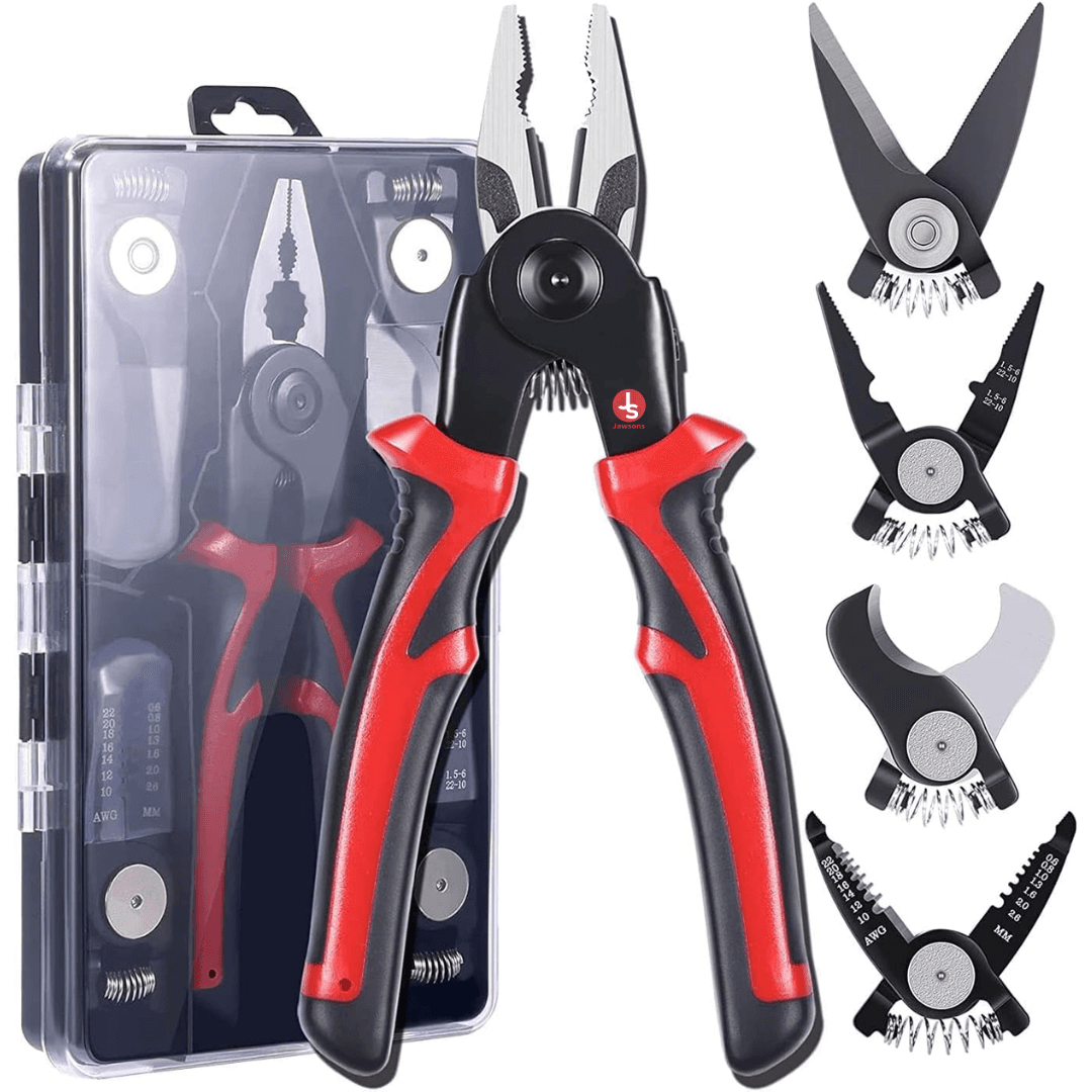 Jawsons 5 In 1 Multifunctional Interchangeable Plier Set | Wire Stripper, Crimping Tool, Cable Cutter, Electrician Scissors, and Linesman Pliers.