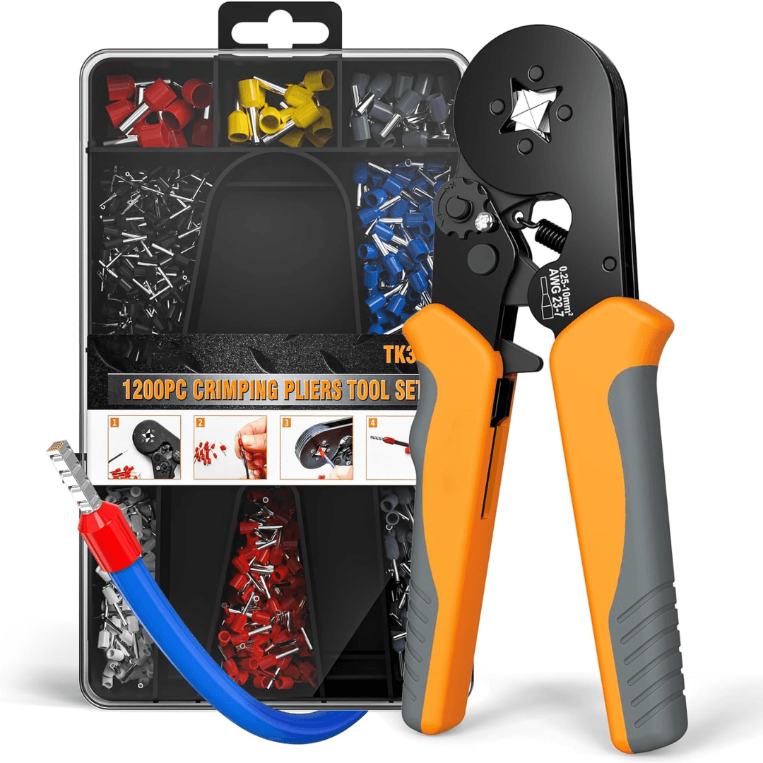 Jawsons Ferrule (Chakra) Crimping Tool Kit, Professional Self-Adjustable Ratchet Wire Terminals Crimper, AWG 23-7 (0.25-10mm²), Carbon Steel Hand Tools